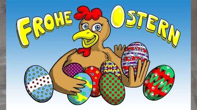 Fahne Flagge Ostern-Frohe Ostern Henne Ostereier - 90 x 150 cm