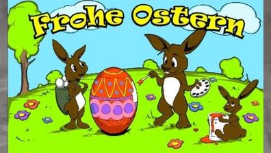 Fahne Flagge Frohe Ostern Hasenfamilie - 90 x 150 cm
