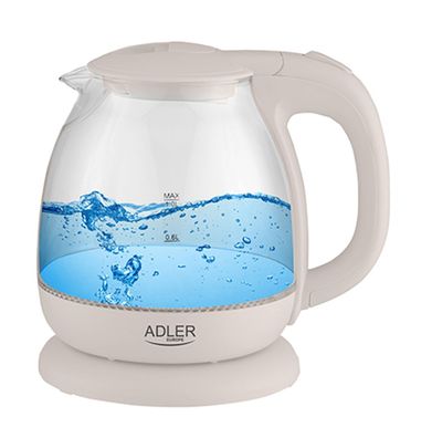 Adler AD 1283 Glas-Wasserkocher 1 L - 1100 W mit LED-Beleuchtung, Creme