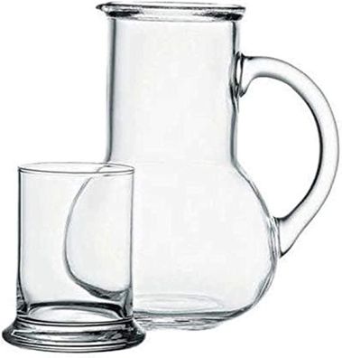 Pasabahce 2-Teilig Wasserkrug Kanne Glaskrug Bistro Krug Saftkrug Limokrug mit 1