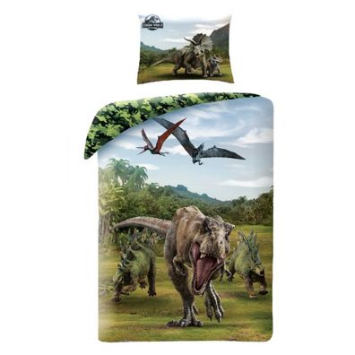 Jurassic World Bettwäsche Set aus Baumwolle Bettdeckenbezug 140 × 200 cm mit 70 ×