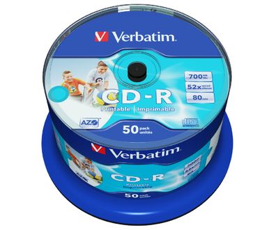 Verbatim DataLifePlus CD-R Rohlinge – AZO Technologie – Bedruckbar – 50 Stück