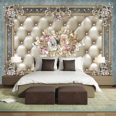 Blau Vintage Blumen Wandtapete Wandbild Klassisch Retro Floral Art Wanddeko 6756