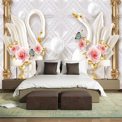 3D Wandtapete Schwan Gold Römische Säule Luxus Wandbild Soft Panel Schmuck 6685