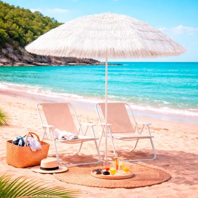 Runder Hawaii Sonnenschirm Gartenschirm Schirm Sonnenschutz Weiß Ø1,6m knickbar