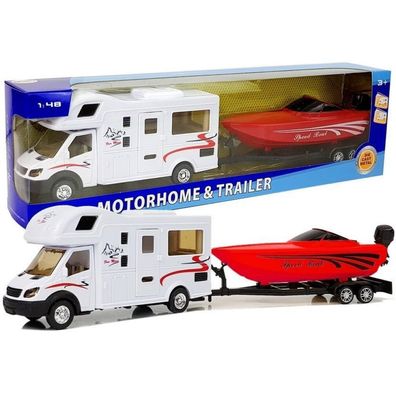 Leantoys Camper z Czerwon? Motorówk? i Nap?dem Frykcyjnym 1:48