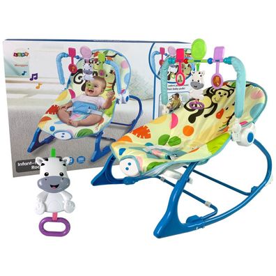 Leantoys Schaukelstuhl 2in1 Blau Zebra Geräusche Vibrationen