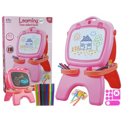 Leantoys Tablica Dwustronna Magnetyczna Kredowa Ró?owa Szablony