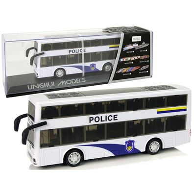 Lean Toys Polizei Doppeldecker Weißer Bus Mit Zuggeräusch
