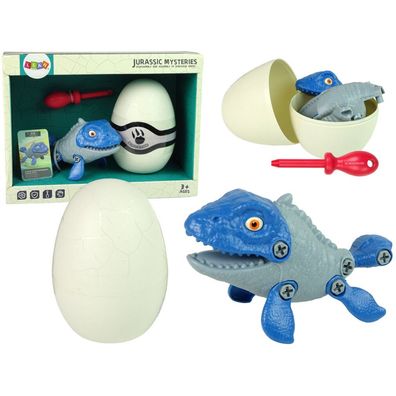 IMPORT Leantoys Mosasaurier Dinosaurier Set mit Ei DIY Schraubendreher Blau