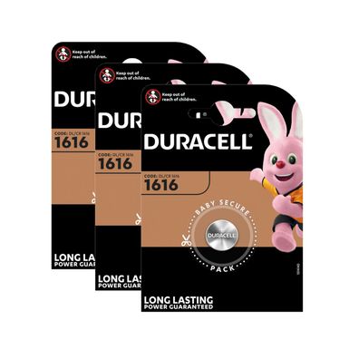 3x Duracell CR1616 DL1616 3V Lithium Batterie Knopfzelle 45mAh Blister CR 1616