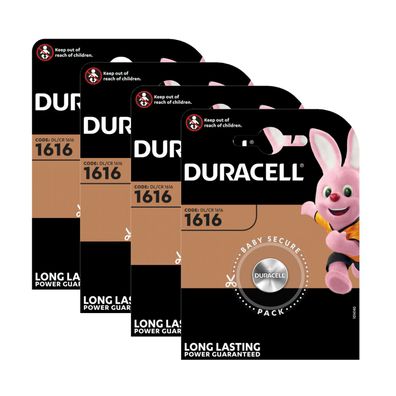 4x Duracell CR1616 DL1616 3V Lithium Batterie Knopfzelle 45mAh Blister CR 1616
