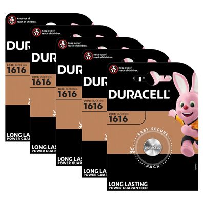 5x Duracell CR1616 DL1616 3V Lithium Batterie Knopfzelle 45mAh Blister CR 1616