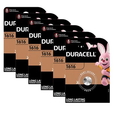 6x Duracell CR1616 DL1616 3V Lithium Batterie Knopfzelle 45mAh Blister CR 1616