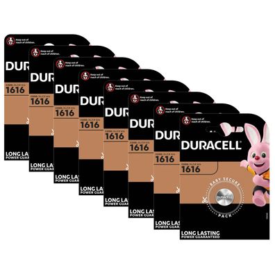 8x Duracell CR1616 DL1616 3V Lithium Batterie Knopfzelle 45mAh Blister CR 1616