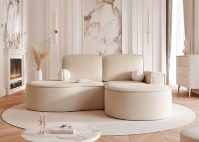Ecksofa Designersofa Sofa ARLET in Stoff Abriamo Hellbeige Ottomane Rechts