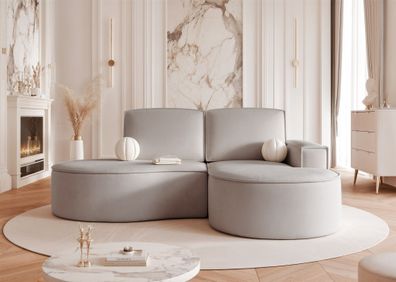 Ecksofa Designersofa Sofa ARLET in Stoff Riviera Hellgrau Ottomane Rechts