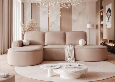 Ecksofa Schlafsofa Sofa ARLET in Stoff Riviera Cappuccino Ottomane Links