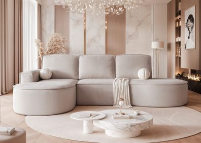 Ecksofa Schlafsofa Sofa ARLET in Stoff Riviera Hellbeige Ottomane Links