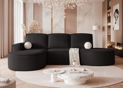 Ecksofa Schlafsofa Sofa ARLET in Stoff Riviera Schwarz Ottomane Links