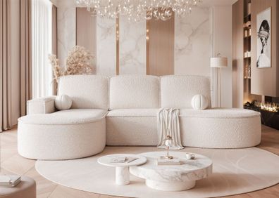 Ecksofa Schlafsofa Sofa ARLET in Stoff Abriamo Creme Ottomane Links