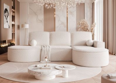 Ecksofa Schlafsofa Sofa ARLET in Stoff Abriamo Creme Ottomane Rechts