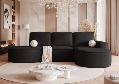 Ecksofa Schlafsofa Sofa ARLET in Stoff Riviera Schwarz Ottomane Rechts