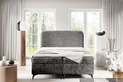 Boxspringbett Schlafzimmerbett TRIANA Premium 160x200cm Stoff Trenza Mausgrau