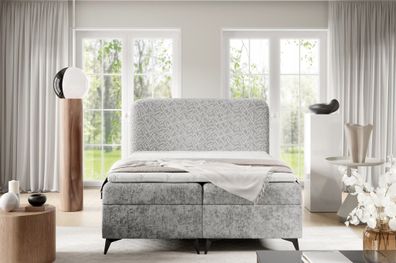 Boxspringbett Schlafzimmerbett TRIANA Premium 200x200cm Stoff Trenza Hellgrau