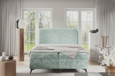 Boxspringbett Schlafzimmerbett TRIANA Premium 180x200cm Stoff Trenza Mintgrün