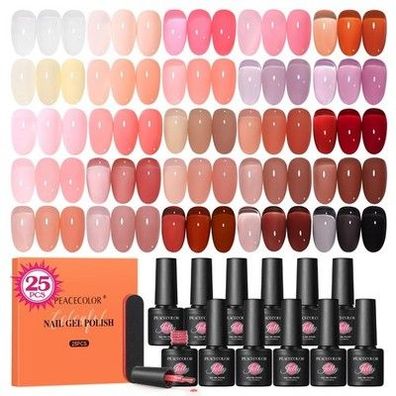 25 Farben UV Nagellack Set Milchweiß Rosa Rot Schwarz Jelly Nails Transparent