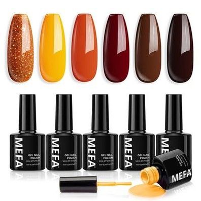 6 Farben Nagellack Braun Glitzer Orange Gelb 7 ml UV LED Gel Nagellack