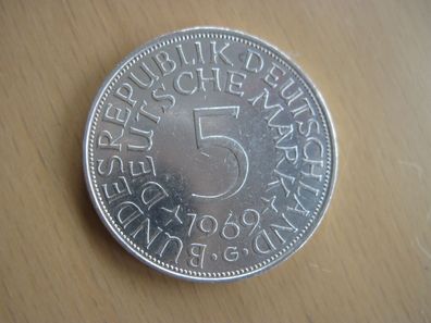 Silbermünze 5 DM 1969 G Silberadler in 625er Silber