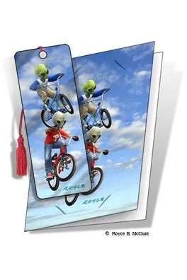 Grußkarte mit 3D Lesezeichen - BMX Aliens / Grey vs Green