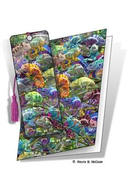 Grußkarte mit 3D Lesezeichen Chamälions / Chameleons