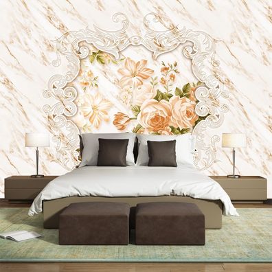 Handgemalt Blumen Marmor Wandtapete Luxus Wandbild Modern Floral 8008