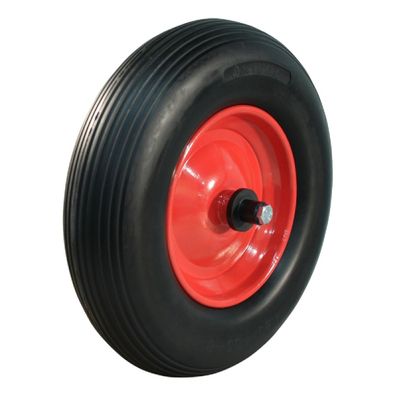 PU Reifen + Rad 4.00x8 Rillen Novio Stahlrot Rollenlager Ø20