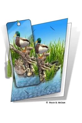 Grußkarte mit 3D Lesezeichen Enten - Mallards