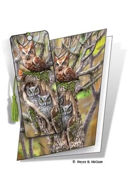 Grußkarte mit 3D Lesezeichen Eulen - Owls