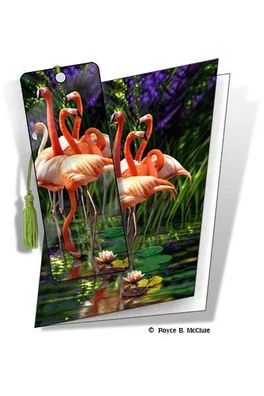 Grußkarte mit 3D Lesezeichen Flamingos