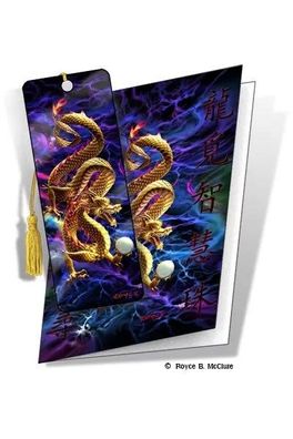 Grußkarte mit 3D Lesezeichen Goldener Drache - Golden Dragon
