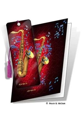 Grußkarte mit 3D Lesezeichen Saxophon - Saxophone