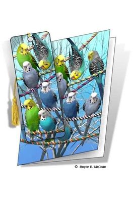 Grußkarte mit 3D Lesezeichen Wellensittiche - Budgies