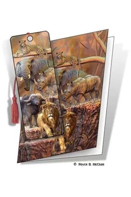 Grußkarte mit 3D Lesezeichen Wilde Tiere - Big Five