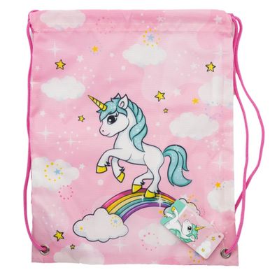 Einhorn Turnbeutel Lunchbag mit Regenbogenmotiv für Kinder mit Kordelzug