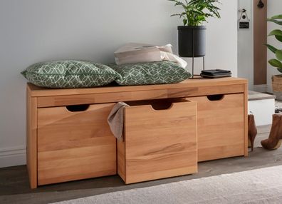 Garderobenbank mit 3 Schubkästen 120cm 'Stockholm' Buche massiv