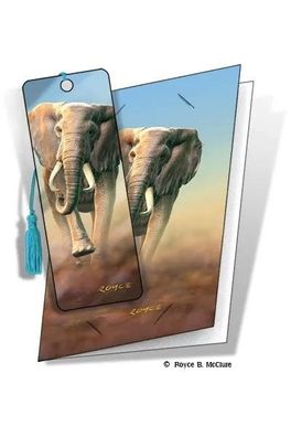 Grußkarte mit 3D Lesezeichen Elefant - Charging Elephant