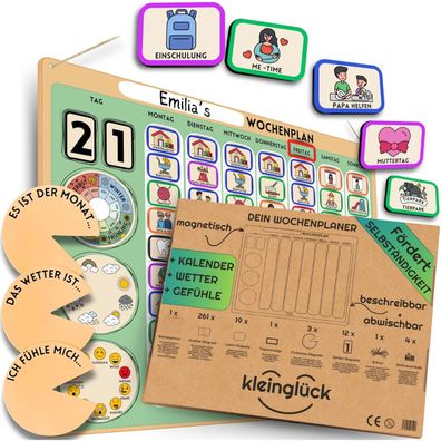 Kleinglück Wochenplaner Kinder Magnettafel Lernplaner für Kinder mit Magneten