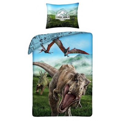 Jurassic World Bettwäsche Set aus Baumwolle Bettdeckenbezug 140 × 200 cm mit 70 ×