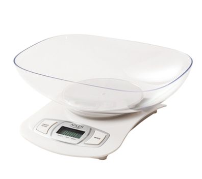 Adler AD 3137 W Küchenwaage mit Schüssel 1,5 L - LCD-Display, TARA-Funktion - Weiß